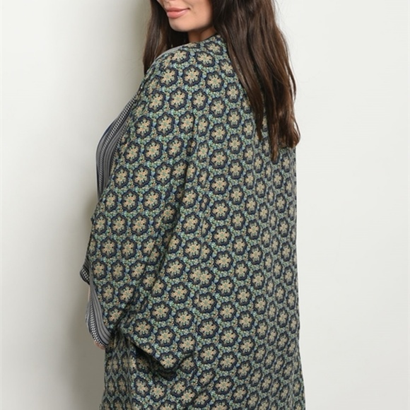 Harper Navy Green Plus Size Kimono - Picture 2 of 2